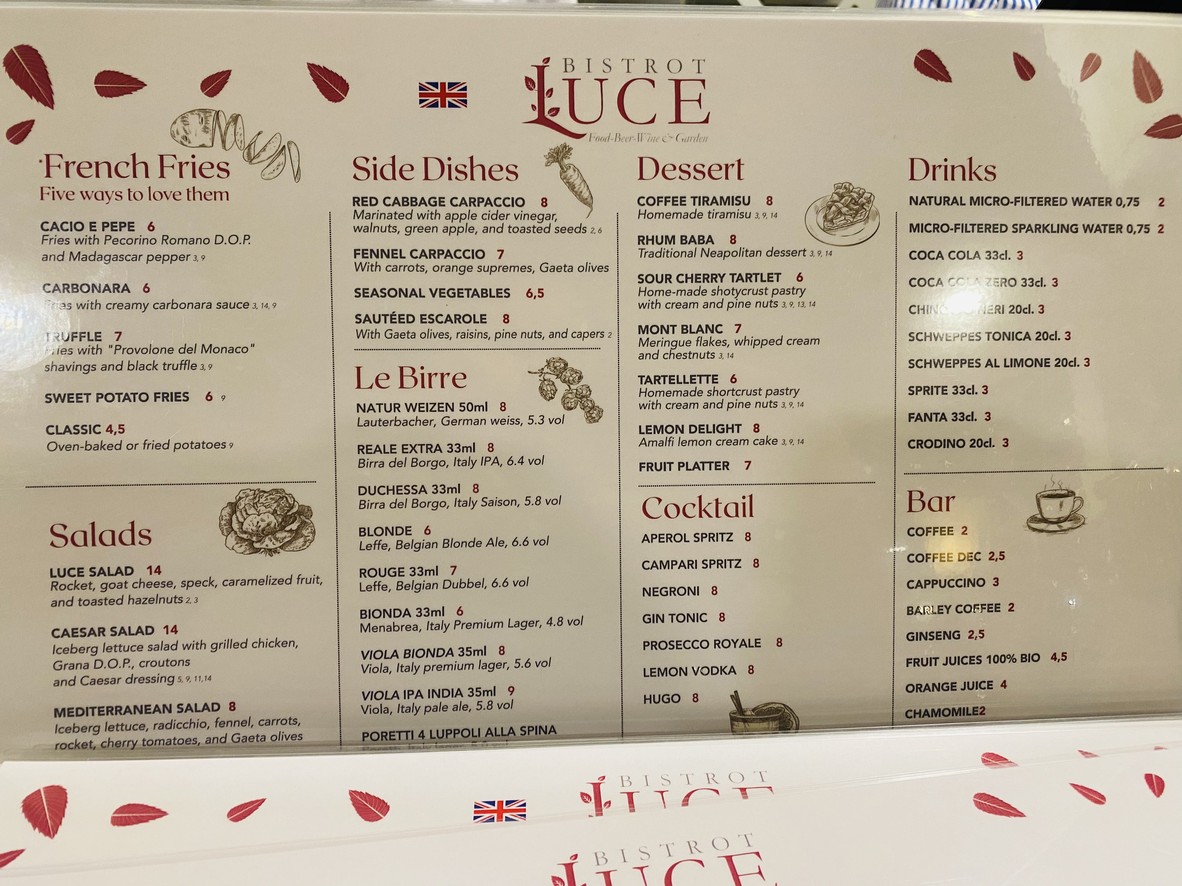 Bistrot Luce menu 2