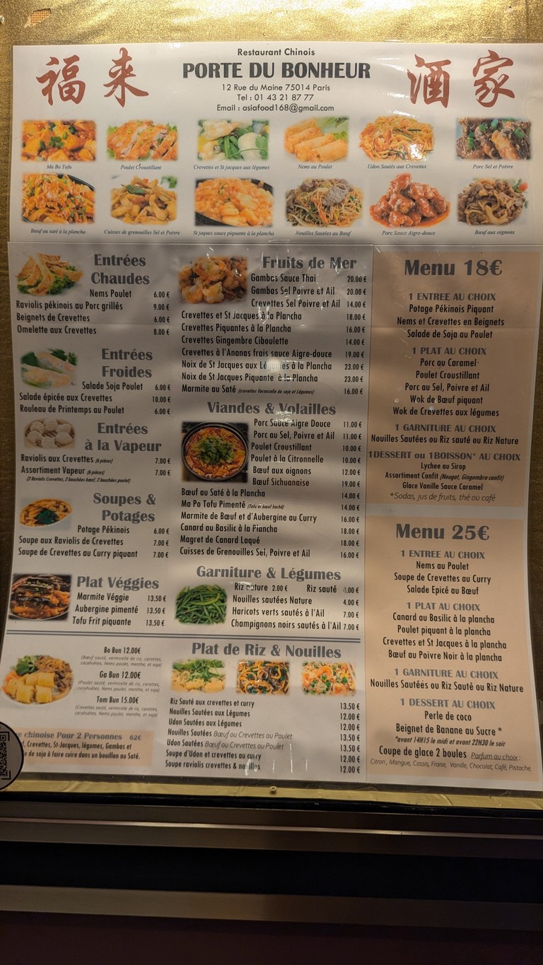 Porte du Bonheur menu 1
