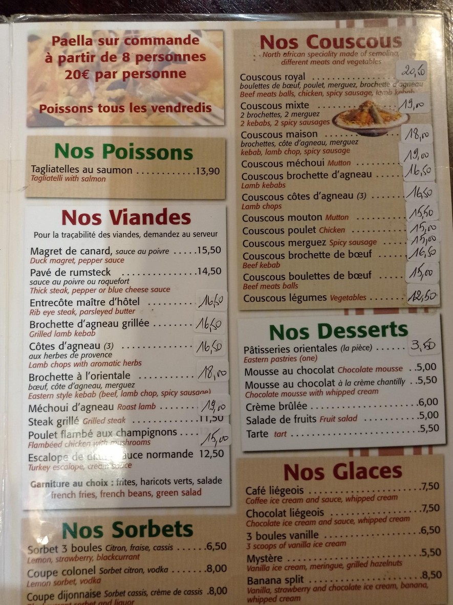 Le Palais menu 1