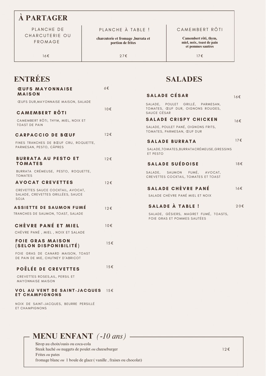 À _ Table ! menu 1