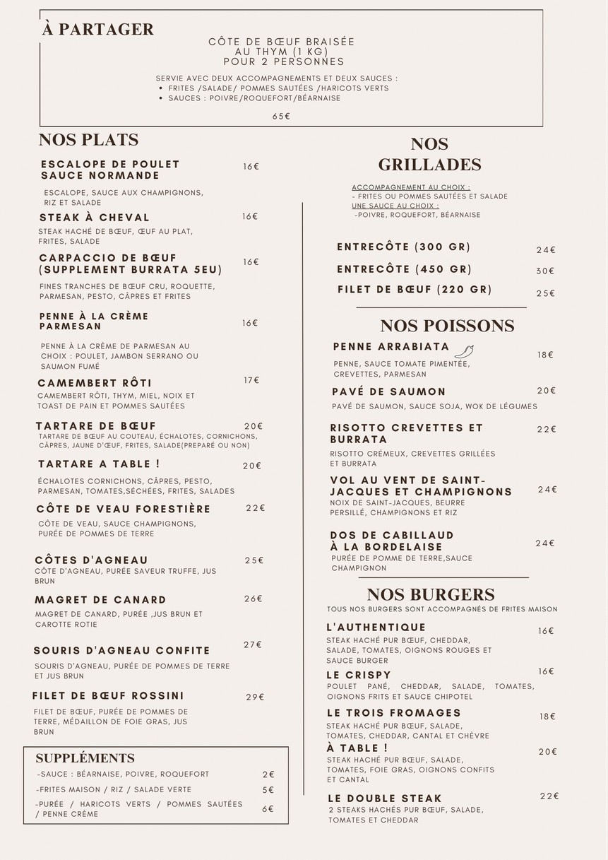 À _ Table ! menu 2
