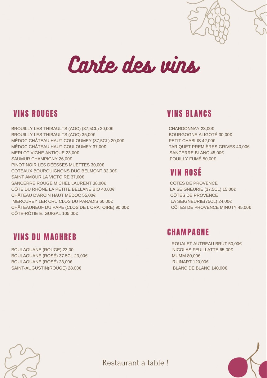 À _ Table ! menu 6