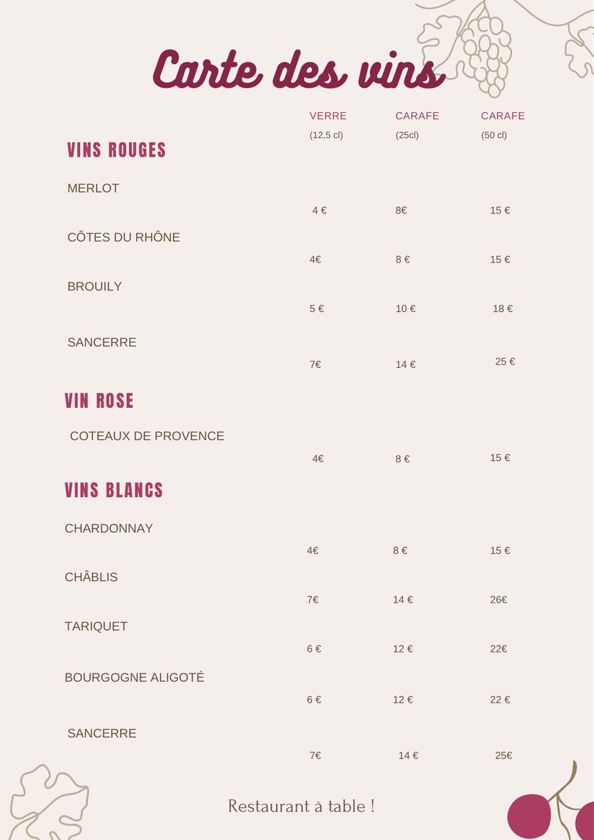 À _ Table ! menu 7
