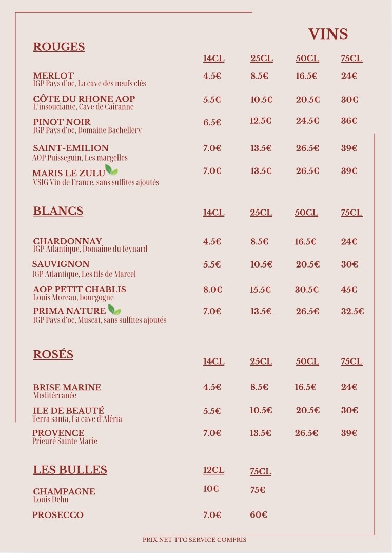 Café des Arts - Restaurant, Brasserie - Paris 11 menu 1