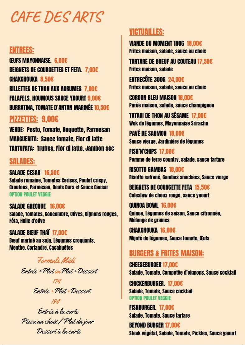 Café des Arts - Restaurant, Brasserie - Paris 11 menu 2