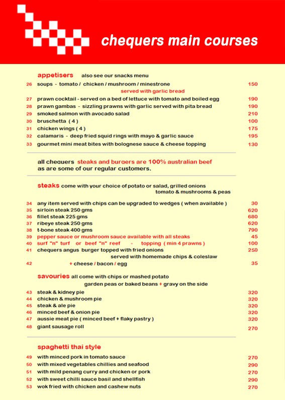 Chequers British Pub menu 2