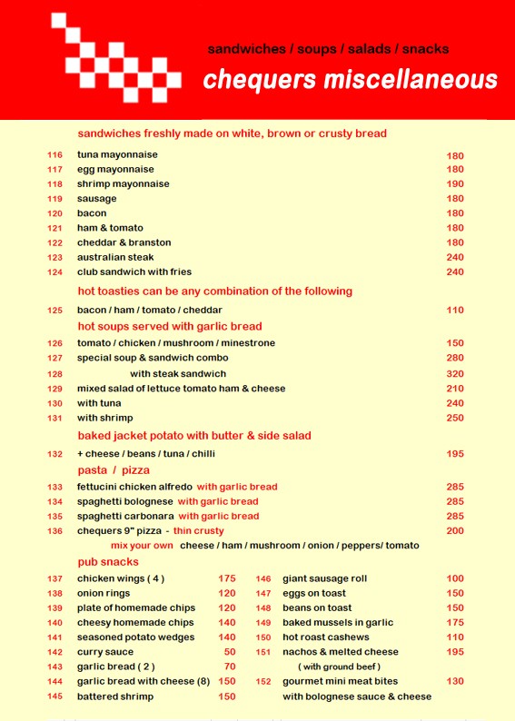Chequers British Pub menu 4