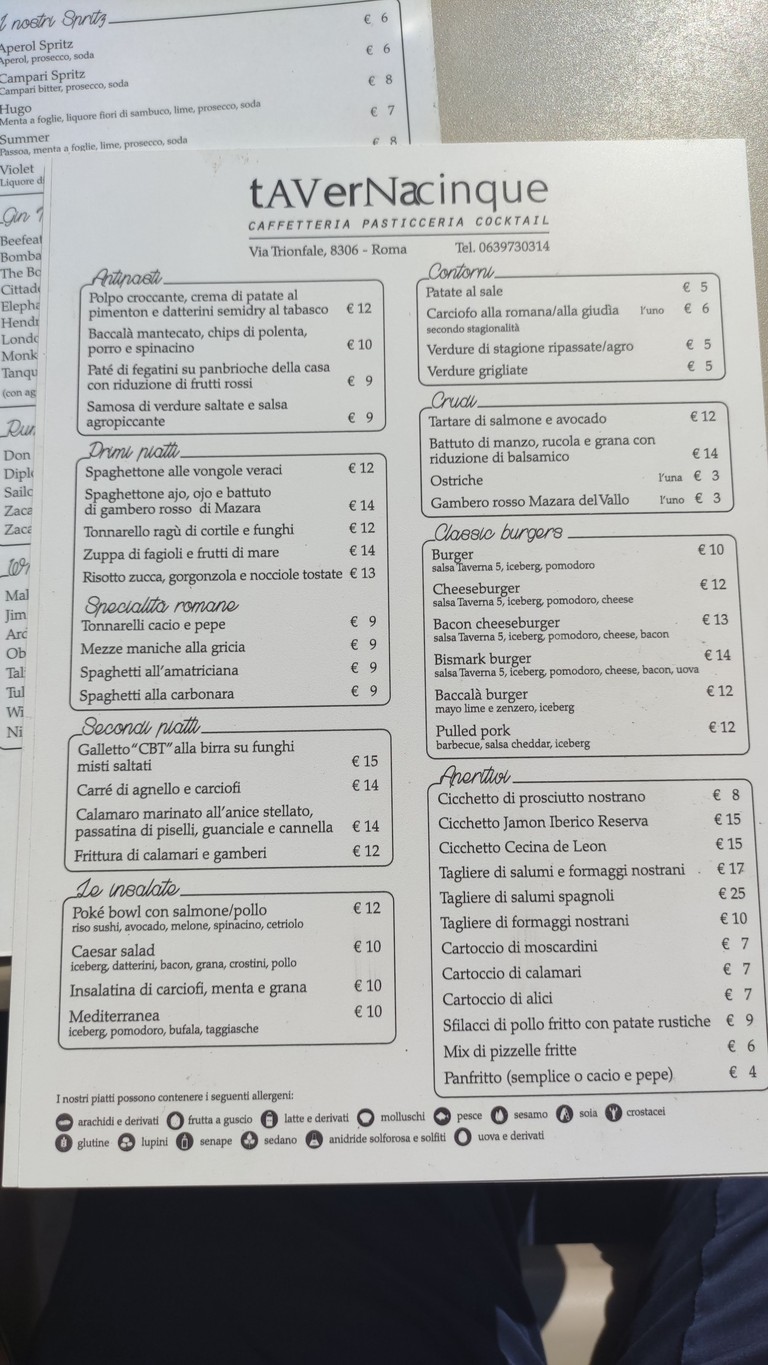 TavernaCinque menu 1