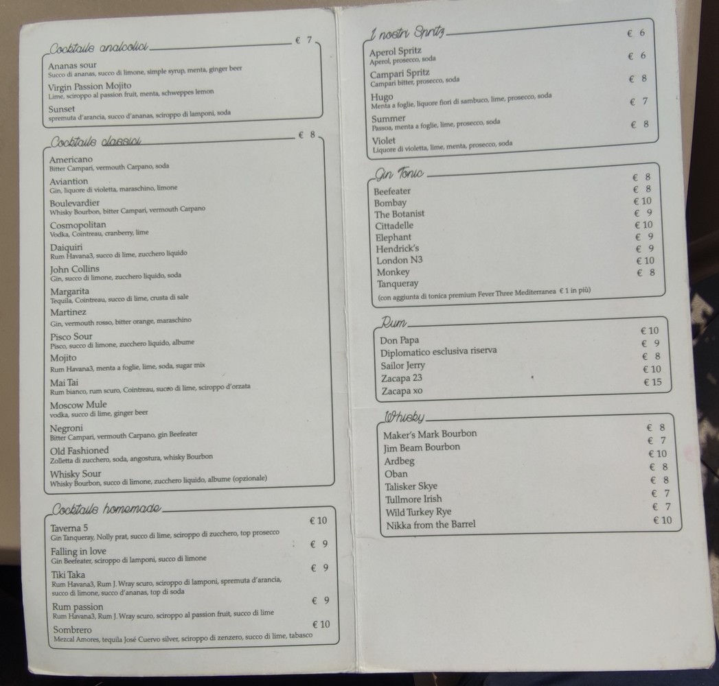 TavernaCinque menu 2