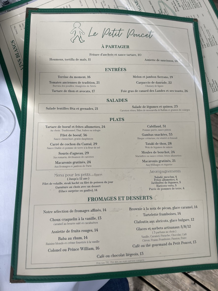 Le Petit Poucet menu 1