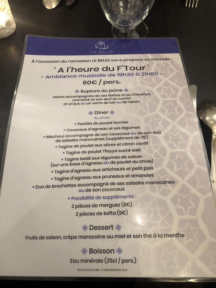 Le Beldi menu 1