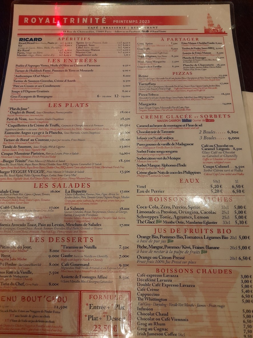 Royal Trinité menu 1