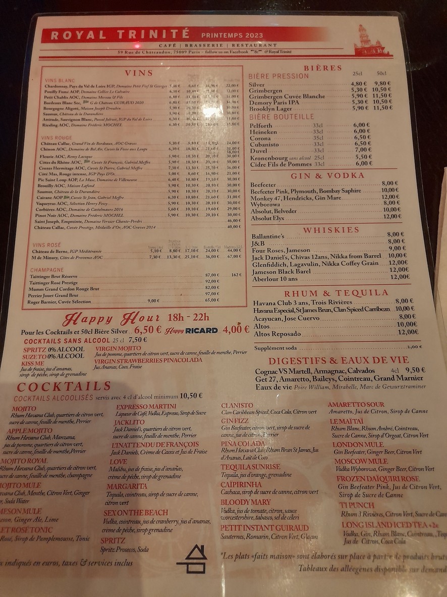 Royal Trinité menu 2