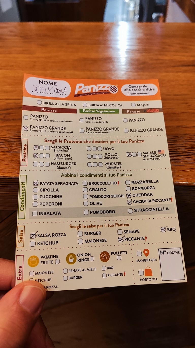 Panizzo Centocelle menu 1