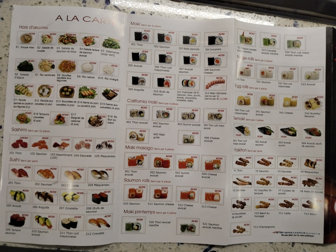 Tokyo sushi menu 2