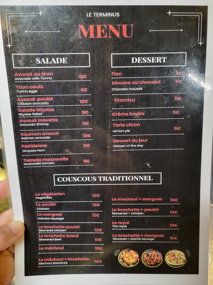 Cafe Bar Le Terminus Restaurant menu 2