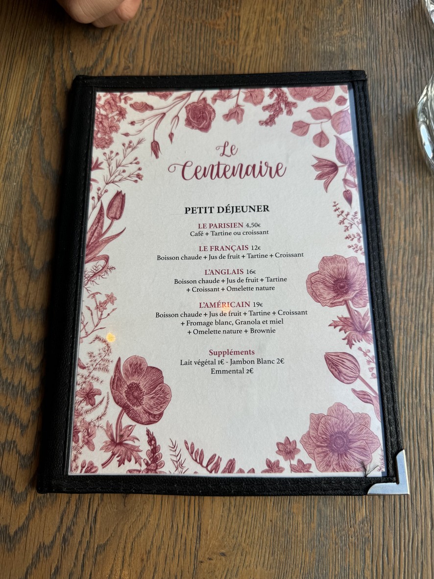 Le Centenaire menu 1