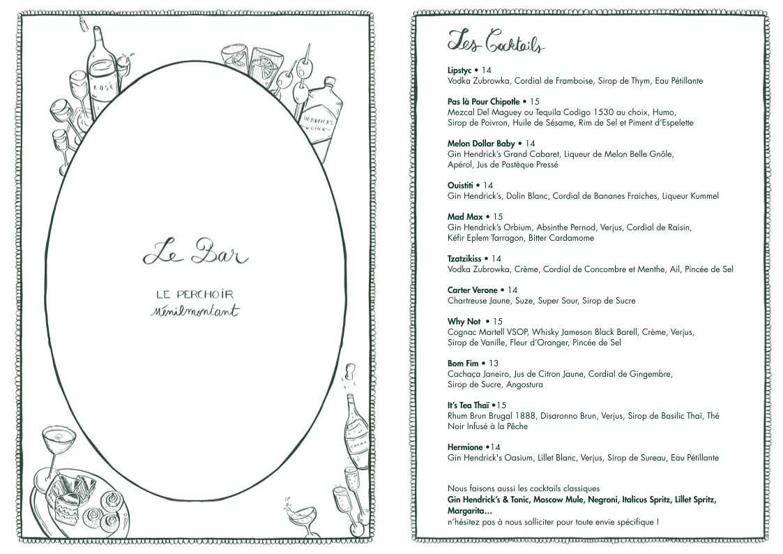 Le Perchoir menu 1