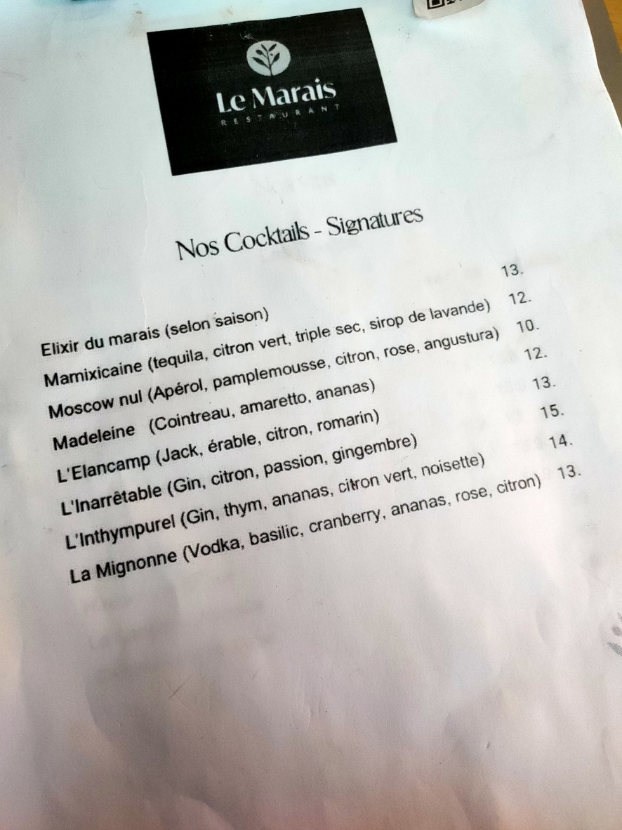 Le Marais Restaurant Paris menu 5