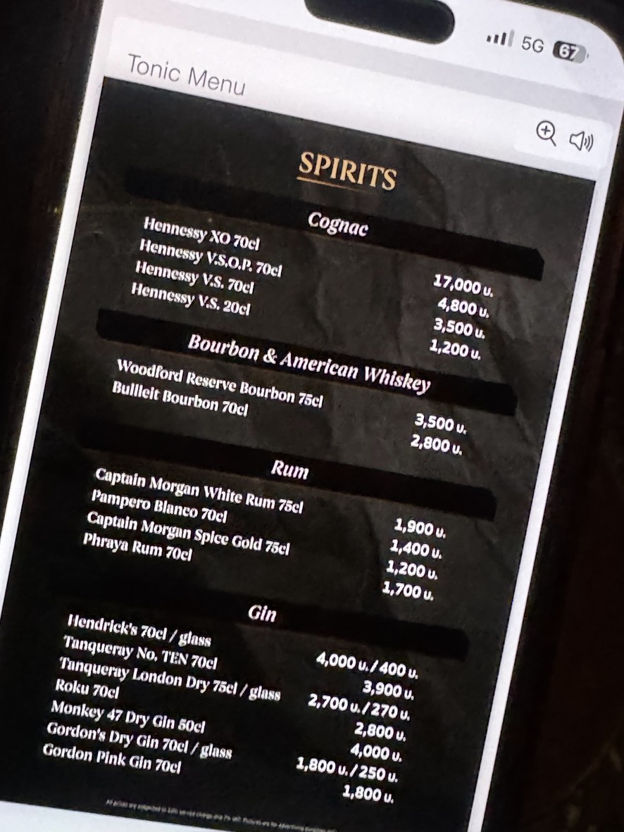Tonic Ekkamai menu 1