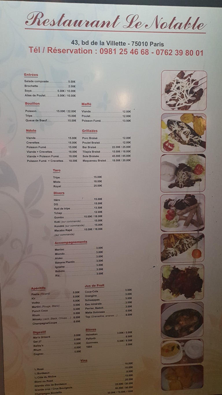 Le Notable menu 1