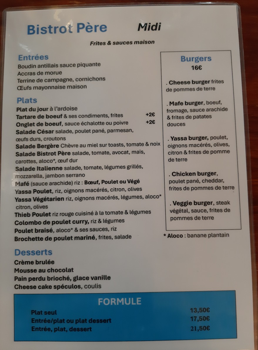 Bistrot Père menu 2