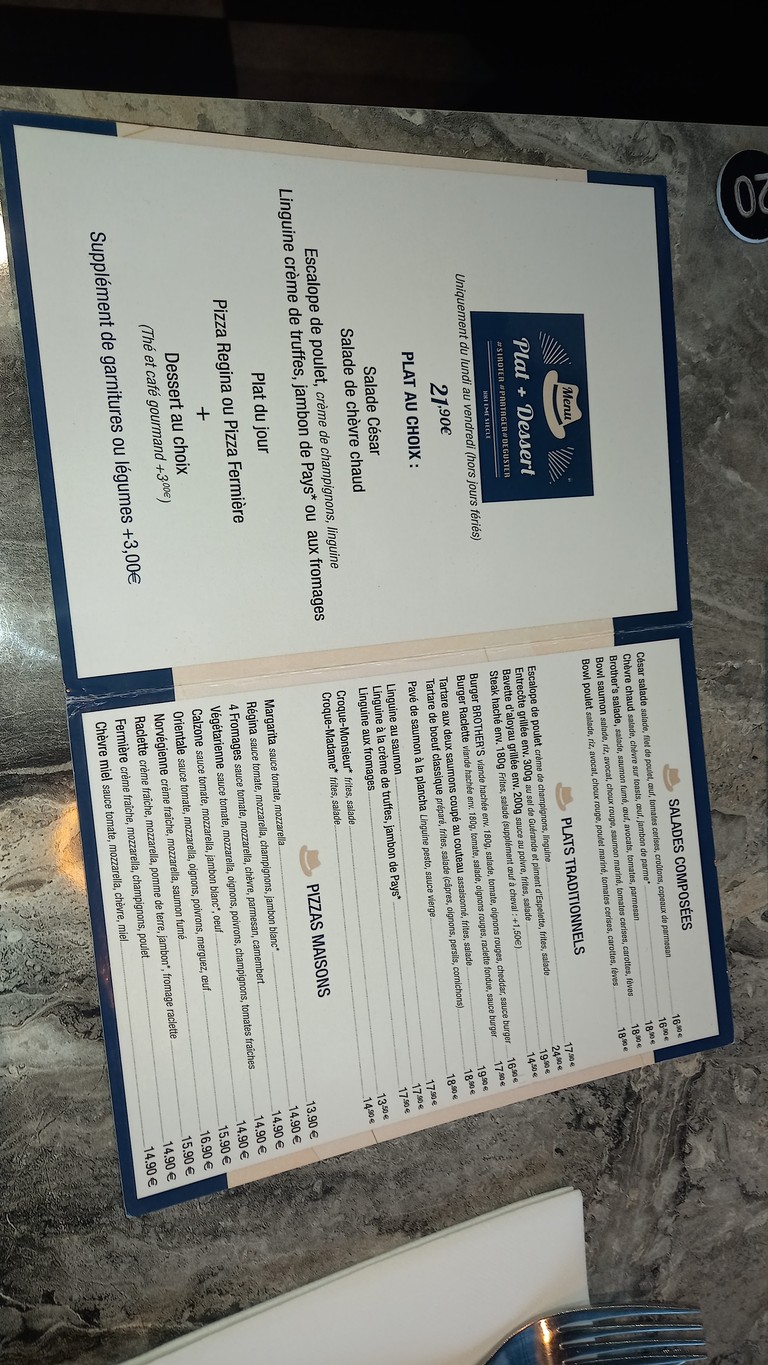 Brother's Restaurant Gennevilliers | Estanco | Brasserie menu 1