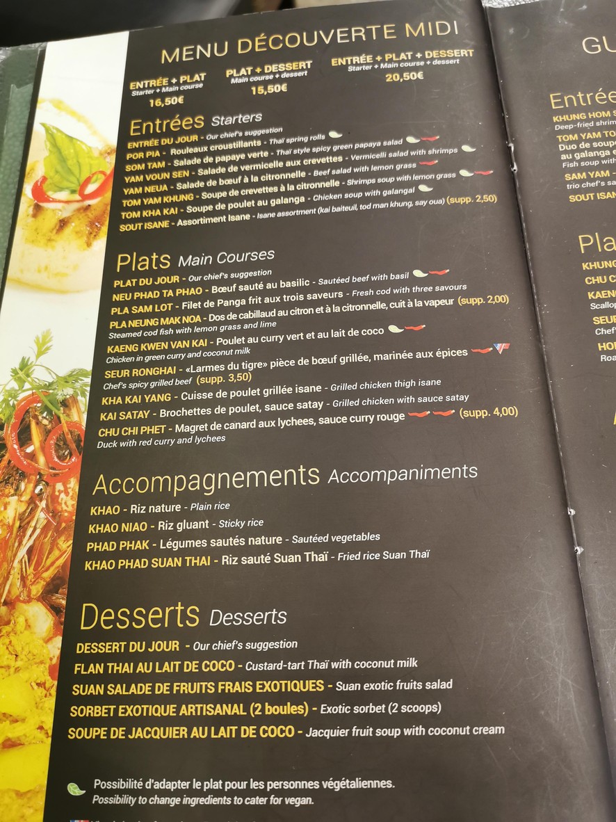 Suan Thaï Le Haut Marais menu 2