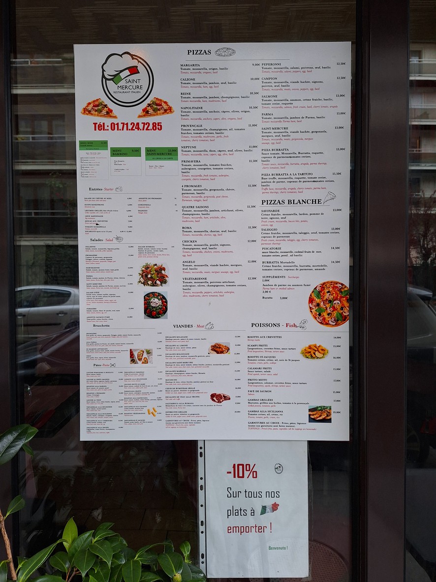 Saint Mercure menu 1