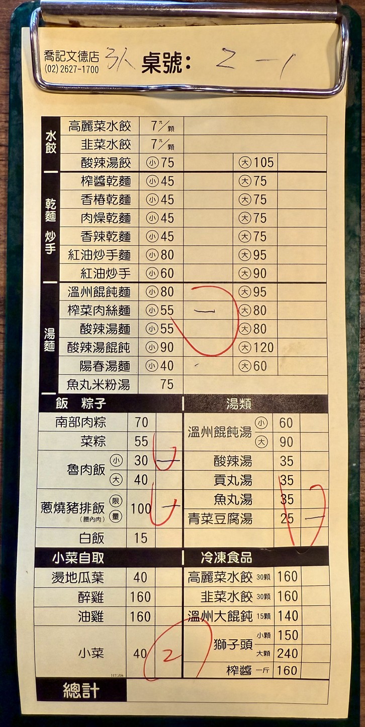Qiao Ji Wen De menu 1