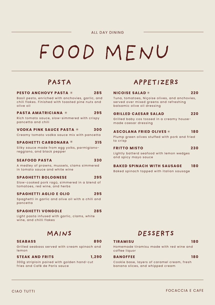 Ciao Tutti menu 1