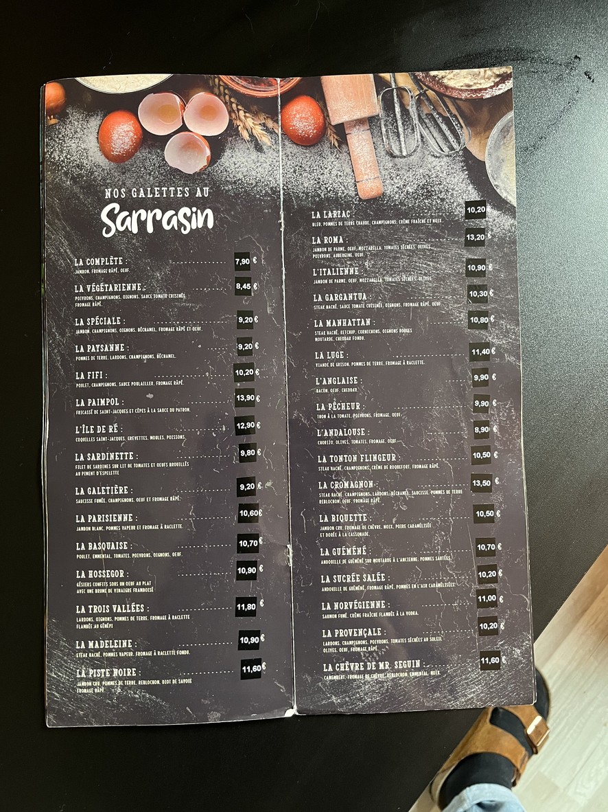 La Galetiere menu 2