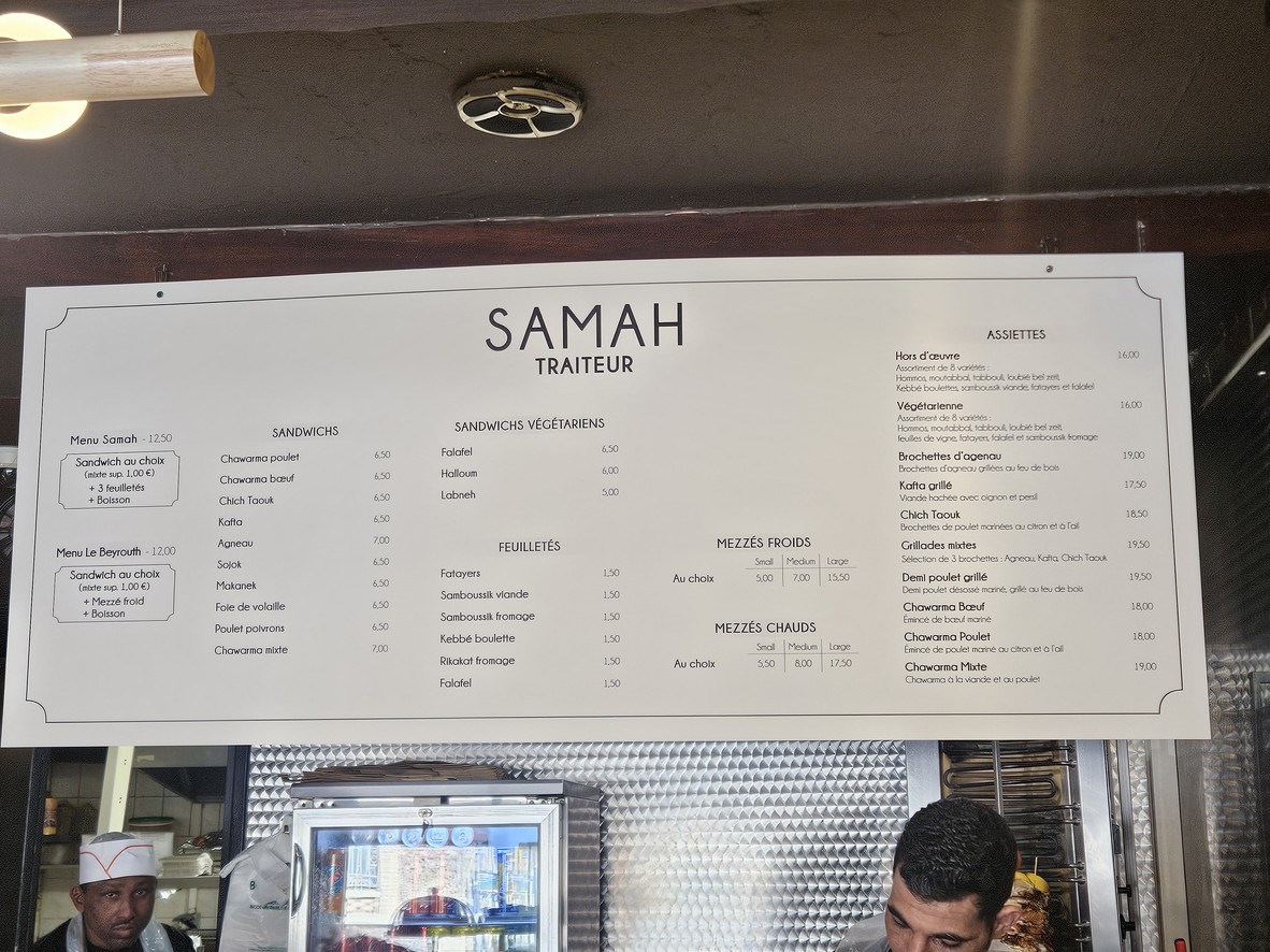 Restaurant Traiteur Samah menu 1