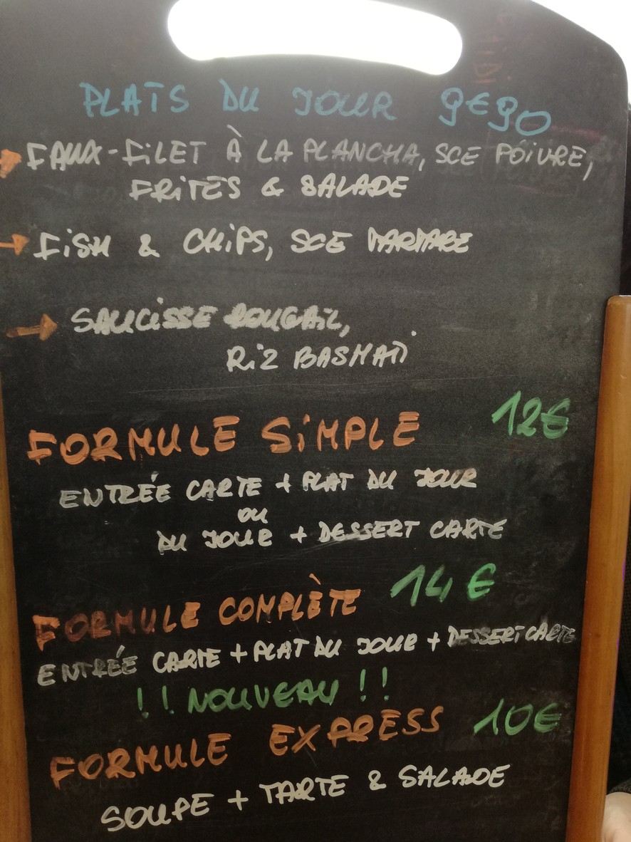 Le Train de vie menu 1