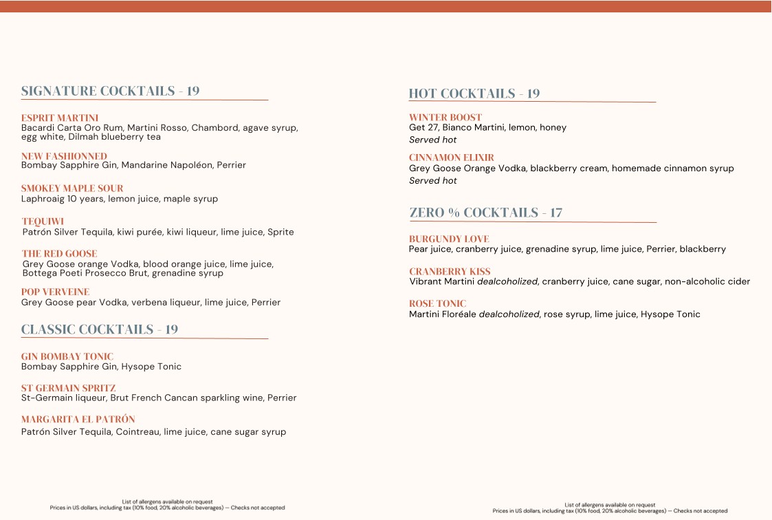 L'Esprit Nouveau menu 2