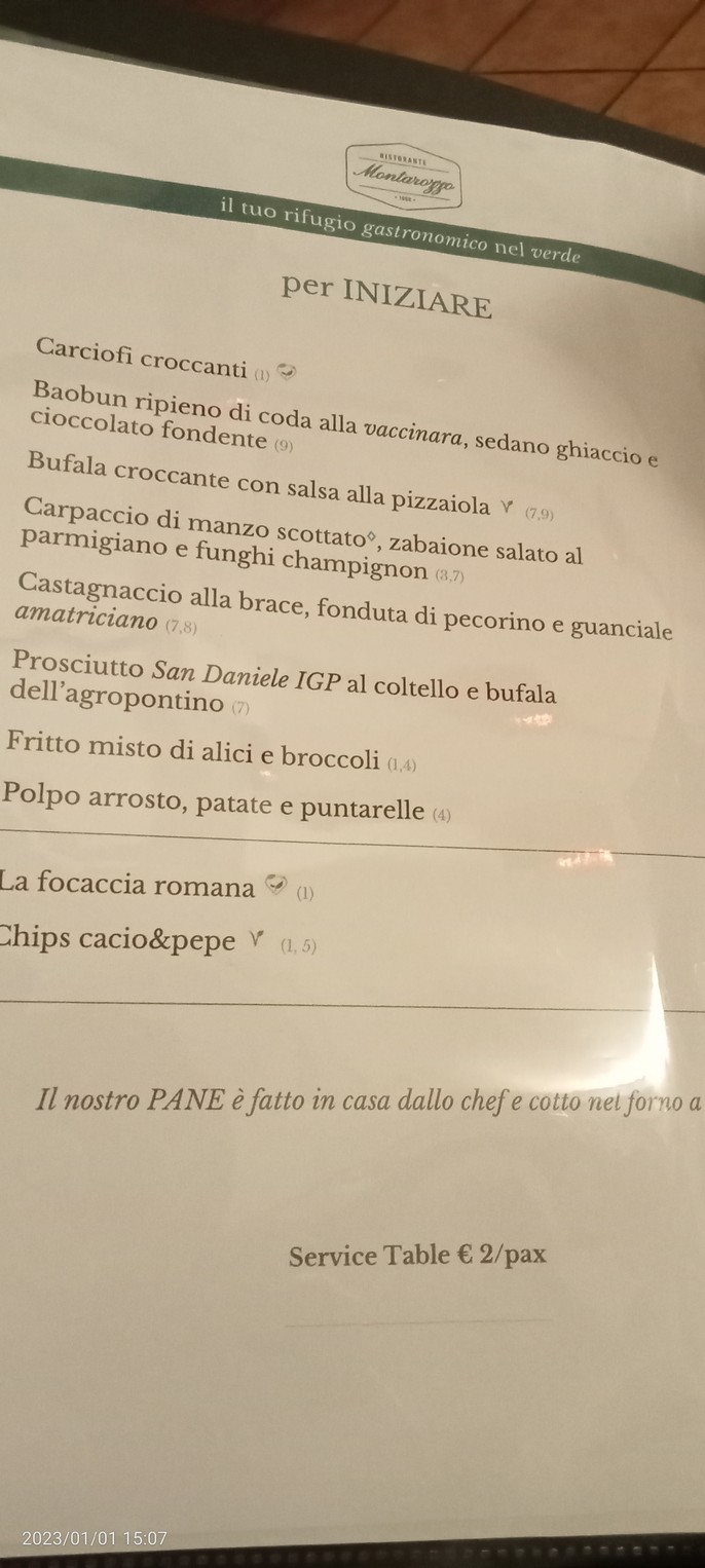 Ristorante Montarozzo menu 1