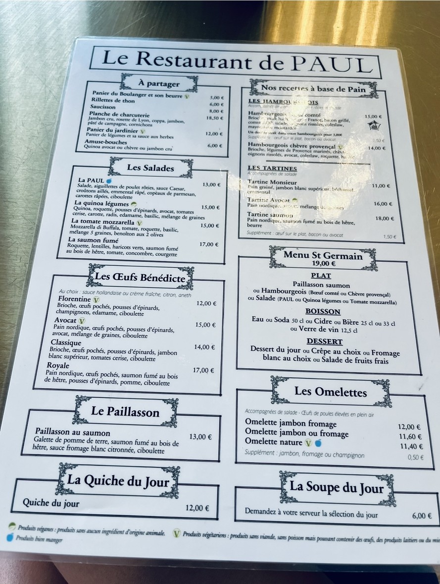 PAUL menu 1