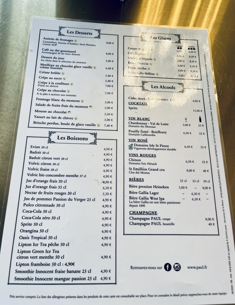 PAUL menu 2