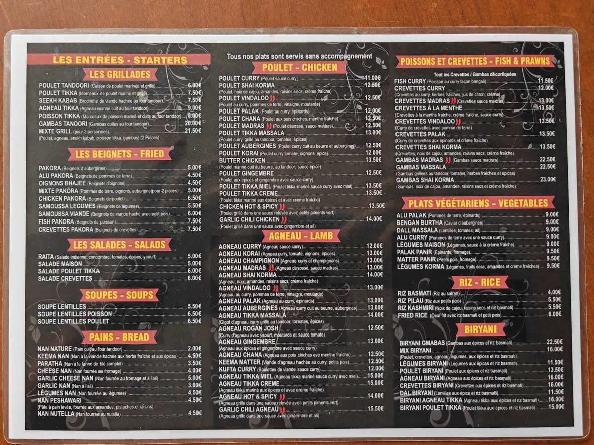 Sabores de la India menu 1