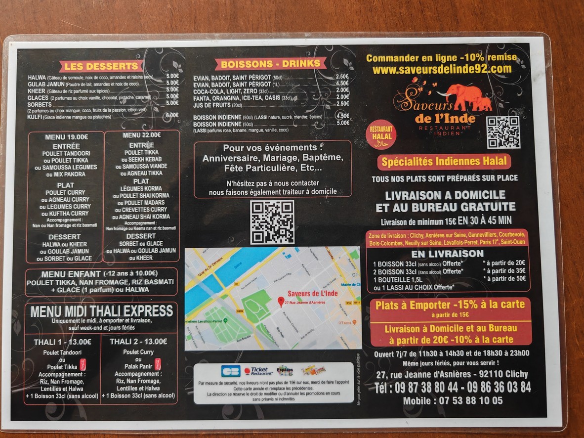 Sabores de la India menu 2