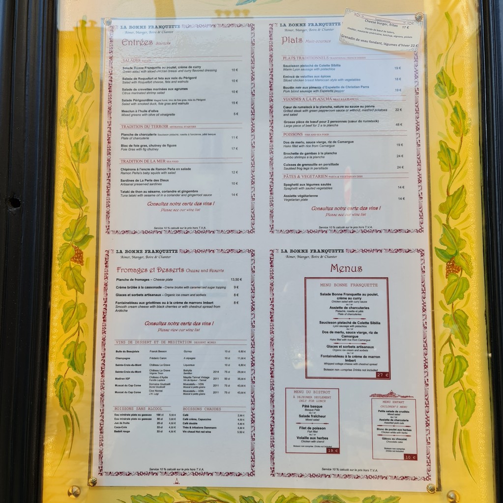 La Bonne Franquette menu 1