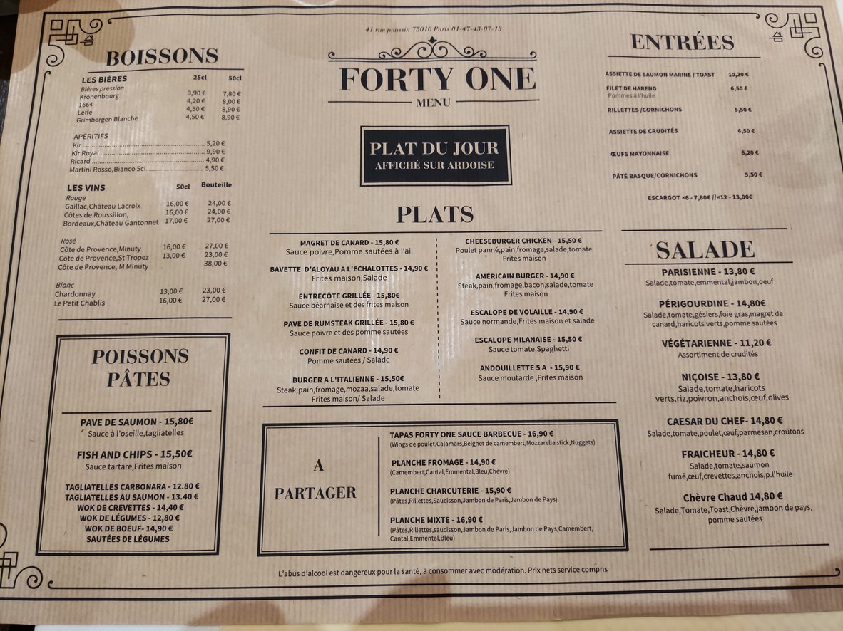 Le Forty One menu 2