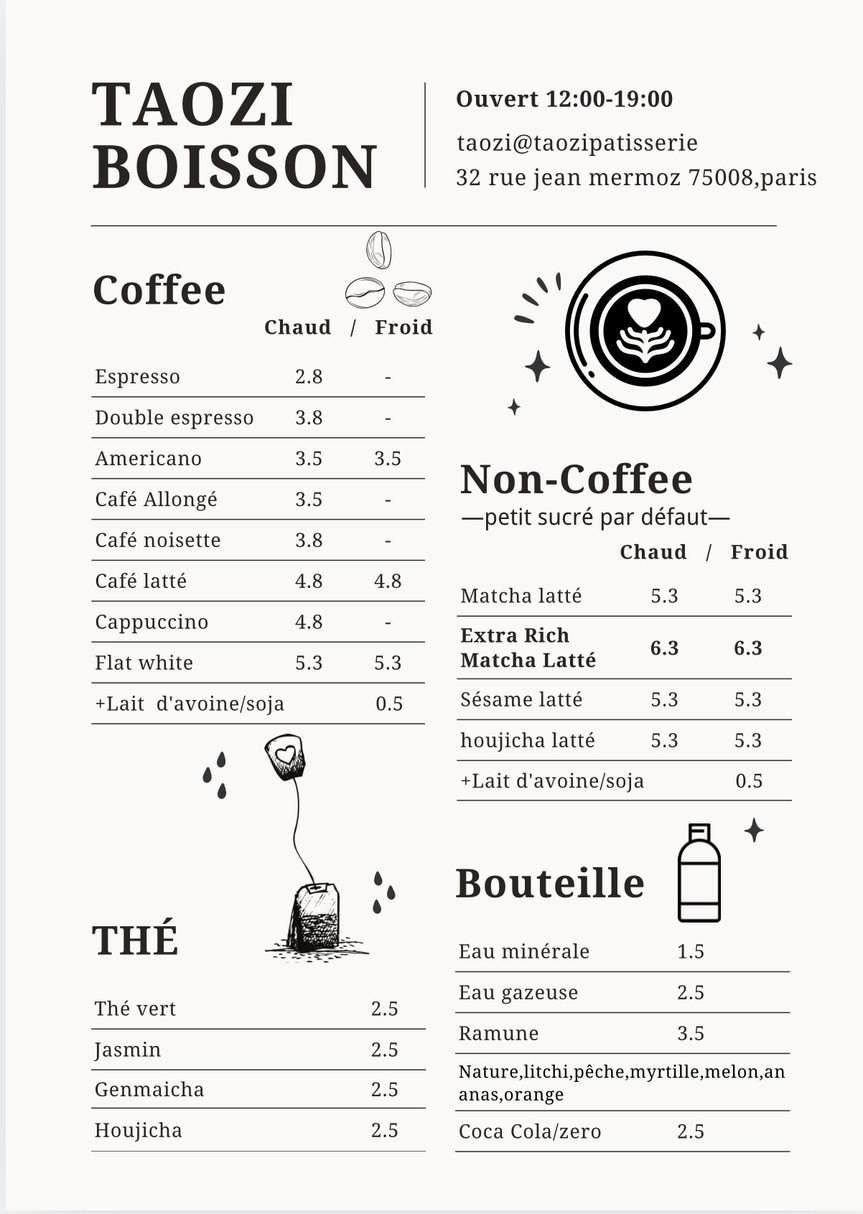 Taozi Pâtisserie menu 1