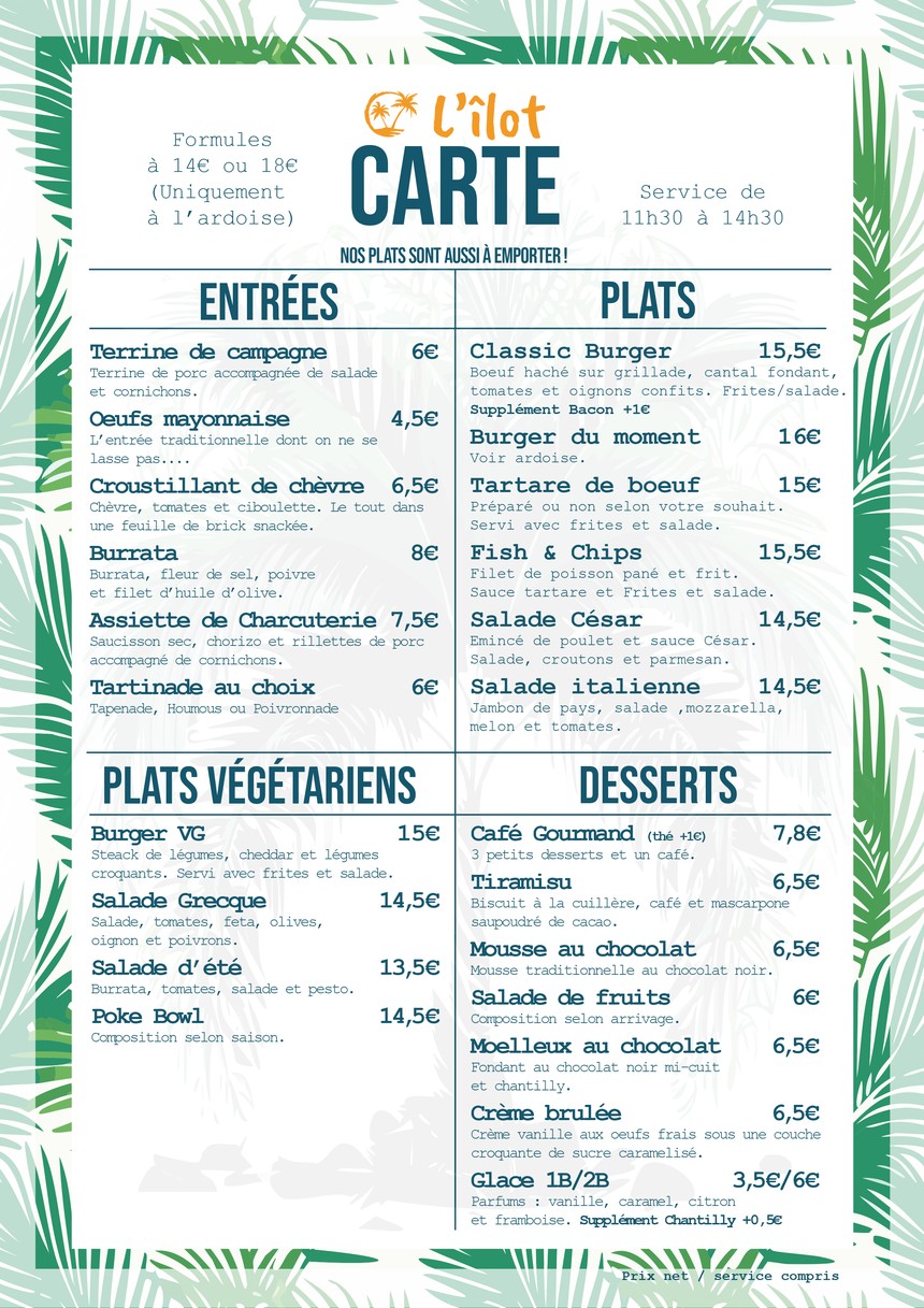 L'Îlot menu 1