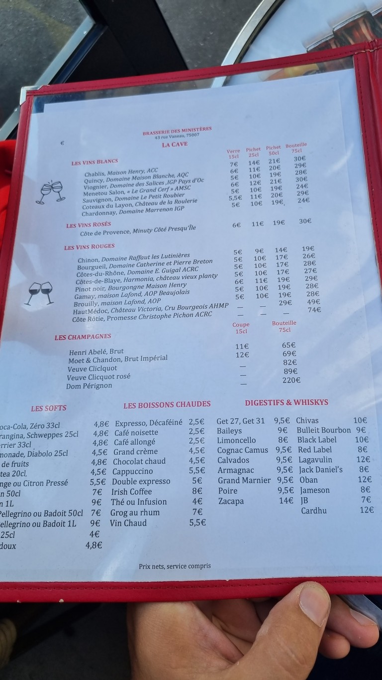 Brasserie des Ministères menu 2