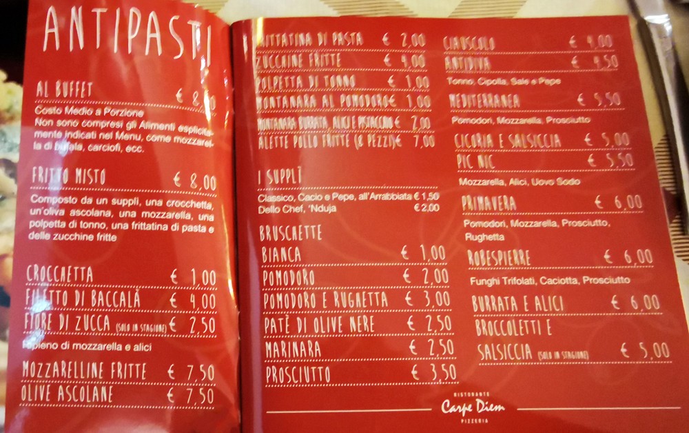 Ristorante Pizzeria - Carpe Diem PizzAe menu 1