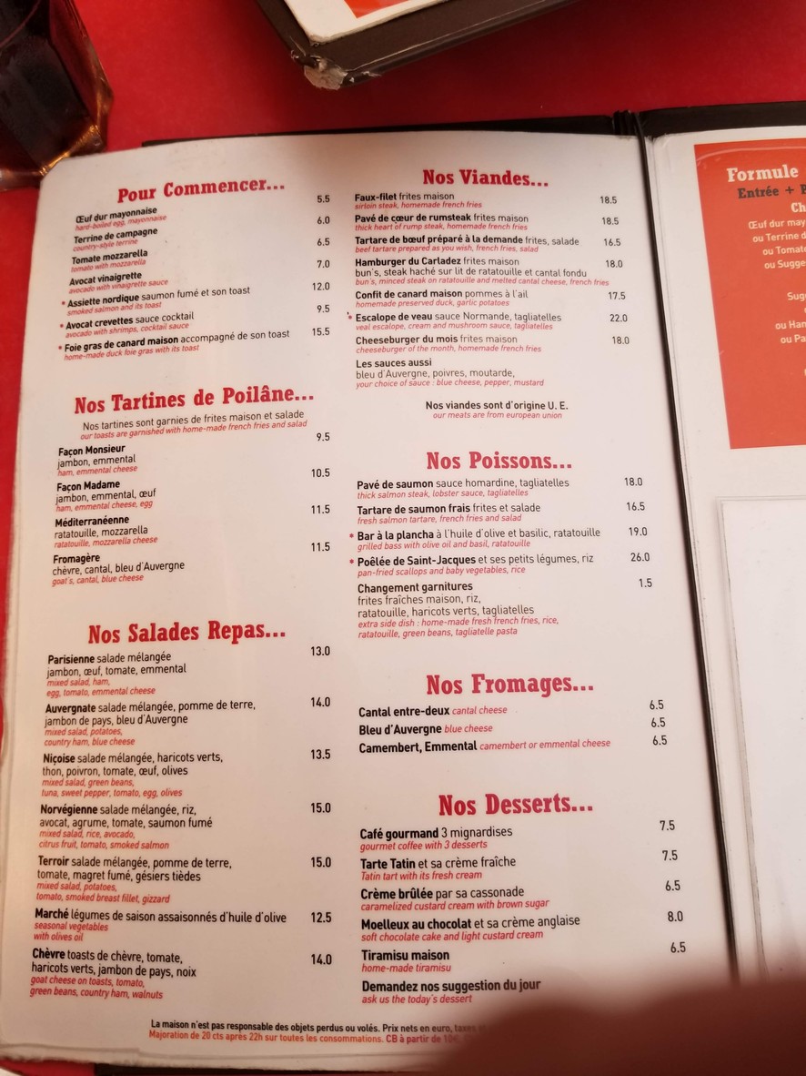 COMPTOIR D'ISSY menu 2
