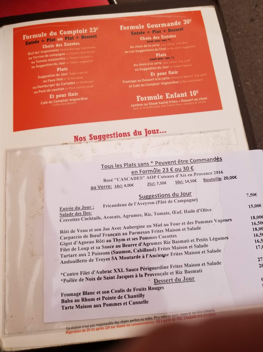 COMPTOIR D'ISSY menu 3