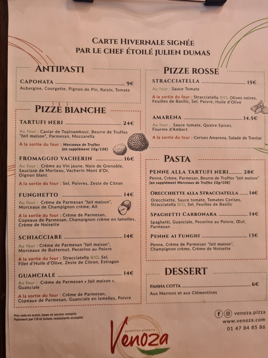 Venoza - Restaurant de pizzas menu 2