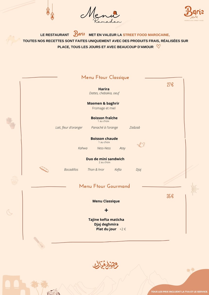 Bariz Restaurant Marocain Puteaux menu 1